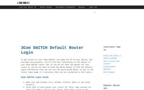 3Com SWITCH - Default login IP, default username & password