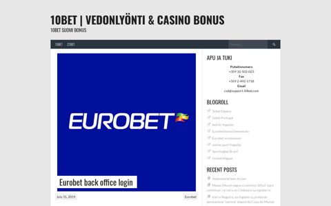 Eurobet back office login | 10Bet | Vedonlyönti & Casino Bonus