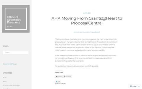 AHA Moving From Grants@Heart to ProposalCentral – VUMC ...