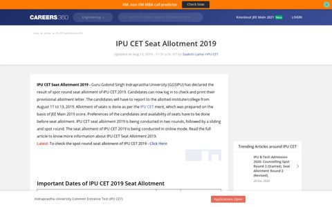 IPU CET 2014 Seat Allotment – Check here - Engineering