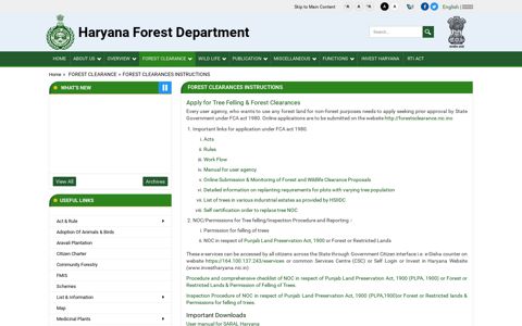 Forest Clearances Instructions - Haryana Forest Department