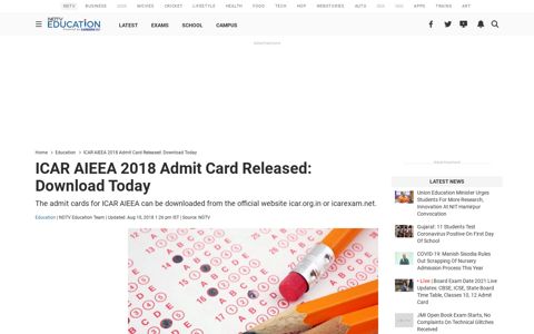 ICAR AIEEA 2018 Admit Card Released: Download Today