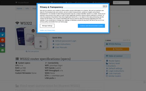 Huawei WS322 Default Password & Login, and Reset ...