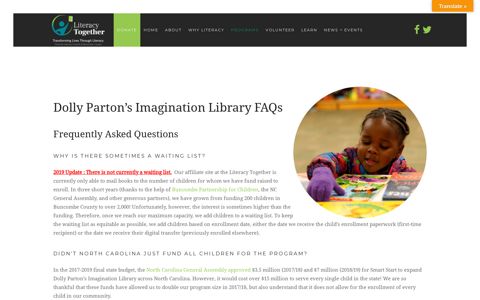 Dolly Parton's Imagination Library FAQs - Literacy Council of ...