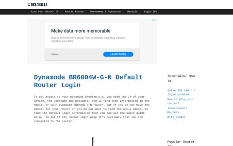 Dynamode BR6004W-G-N - Default login IP, default ...