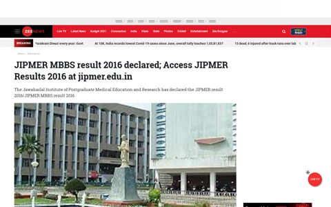 JIPMER MBBS result 2016 declared; Access JIPMER Results 2016 ...