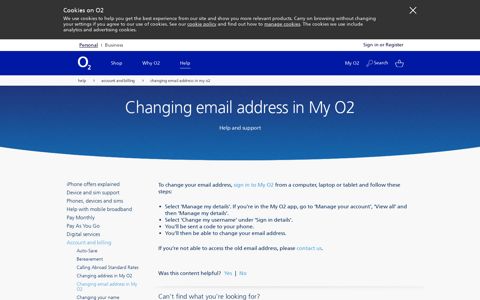 Changing email address in My O2 | Help & Support | Account ...