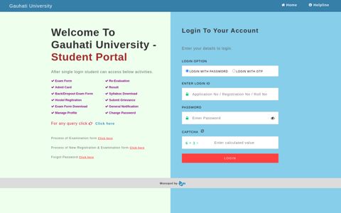 GU - Student Portal Login - Gauhati University