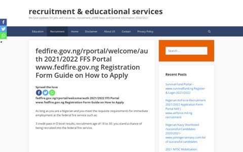 Fire service portal:Fedfire.gov.ng /Rportal /Welcome /Auth?