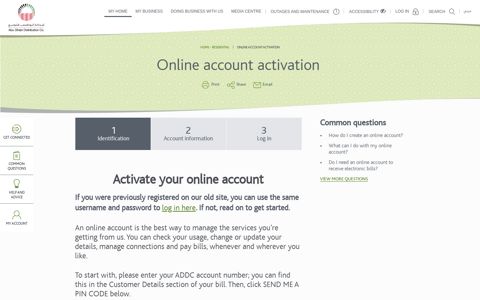 Online account activation - ADDC