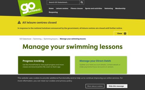 Manage your swimming lessons - GO Gateshead