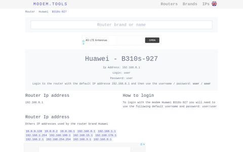 Huawei B310s-927 Default Router Login and Password