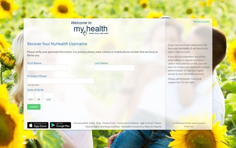 Login Recovery Page - MyHealth
