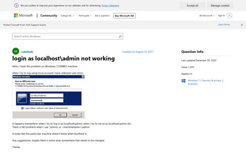 login as localhost\admin not working - Microsoft Community