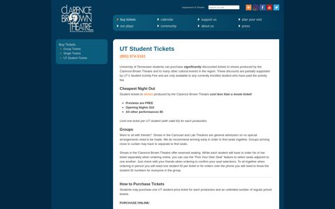 UT Student Tickets | Clarence Brown Theatre
