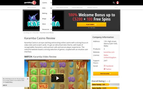 Karamba Casino Bonus + Free Spins for Canada