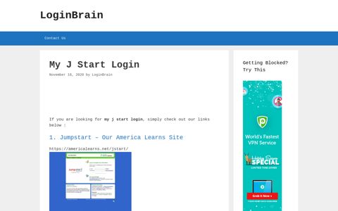 My J Start Jumpstart - Our America Learns Site - LoginBrain