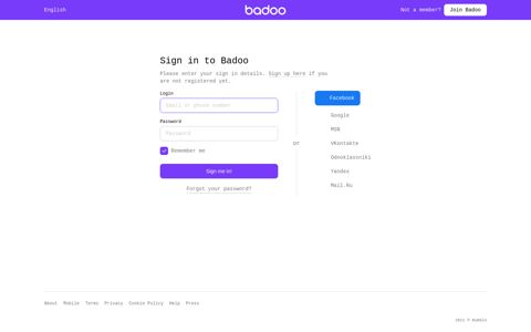Sign in to Badoo