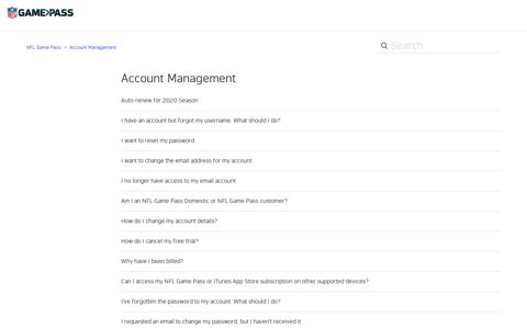 Account Management – NFL Game Pass