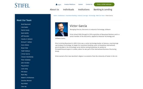 Victor Garcia - Stifel | Meet Our Team - Technology - Industry ...
