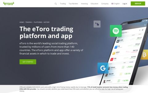 The eToro online trading platform and mobile app