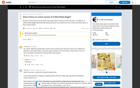 Wasn't there an online version of Coffee Meets Bagel? - Reddit