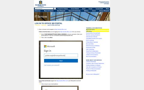 Log in to Office 365 Portal | IT Services | Marquette University