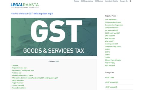 GST existing user login | Services | Issues faced | LegalRaasta