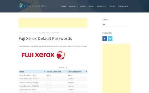 Fuji Xerox Default Passwords