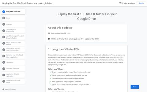 Display the first 100 files & folders in your Google Drive