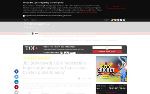 JEE (Advanced) 2020 registration begins @ jeeadv.ac.in ...