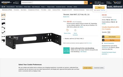 'Bracket, Wall MNT, EZ Fold, 6D, 2U: Amazon.de: Elektronik