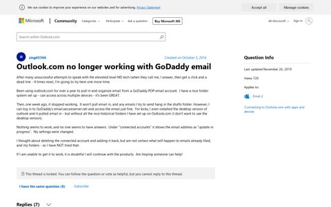 Outlook.com no longer working with GoDaddy email ...