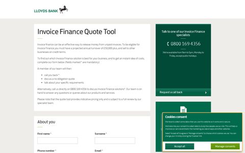 Quote tool | Invoice Finance - Lloyds Bank Commercial Finance