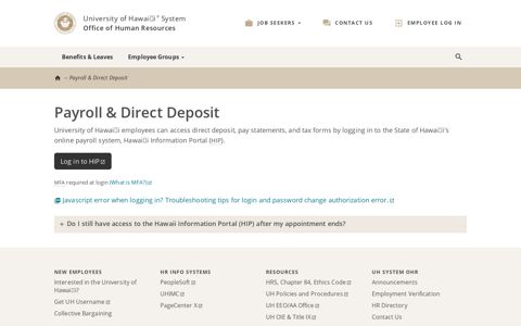 Payroll & Direct Deposit - University of Hawaii System
