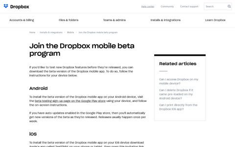 Join the Dropbox mobile beta program | Dropbox Help