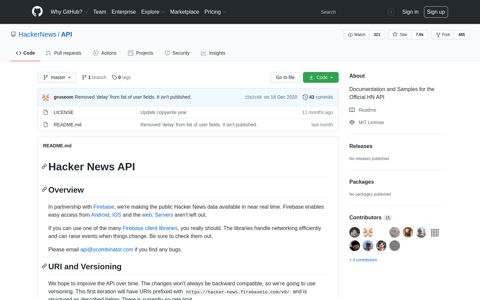 HackerNews/API: Documentation and Samples for ... - GitHub
