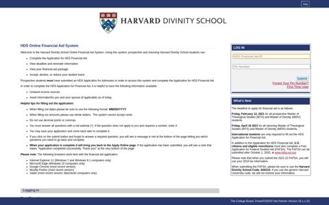 HDS Online Financial Aid System - Harvard Divinity School