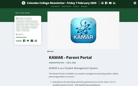 KAMAR - Parent Portal - Columba College Newsletter - Friday ...