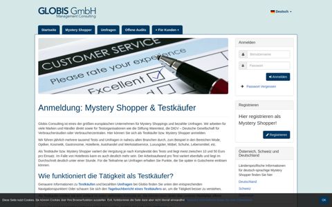 Anmeldung: Mystery Shopper & Testkäufer - Globis Survey