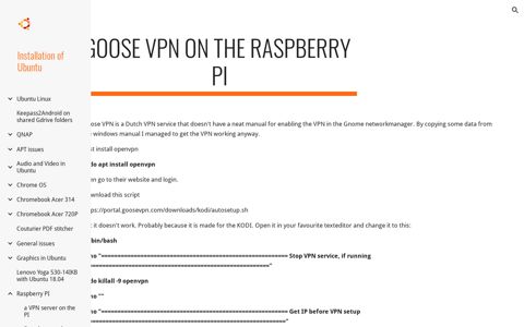Installation of Ubuntu - Goose VPN on the Raspberry PI