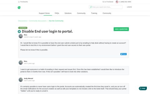 Disable End user login to portal. : Freshdesk