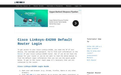 Cisco Linksys-E4200 Default Router Login - 192.168.1.1