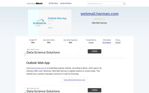 Webmail.harman.com website. Outlook Web App.