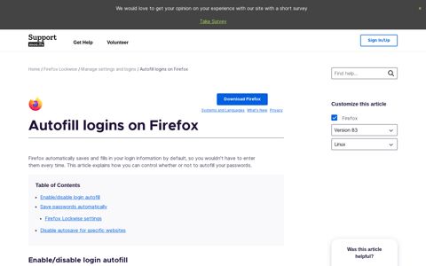 Autofill logins on Firefox | Firefox Help - Mozilla Support