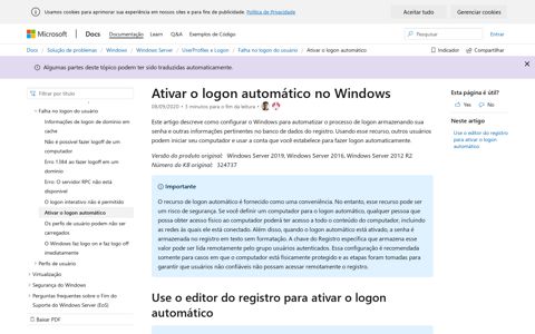 Configurar o Windows para automatizar o logon - Windows ...