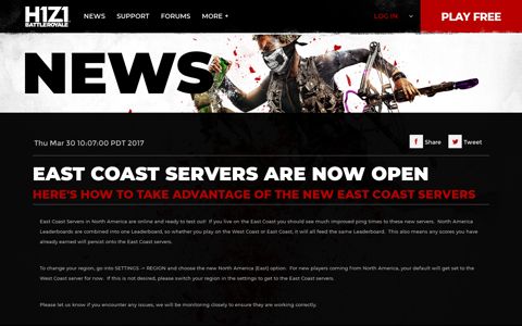 East Coast Servers Are Now Open | H1Z1 | Battle Royale ...
