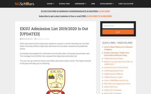 EKSU Admission List 2019/2020 Is Out [UPDATED ...