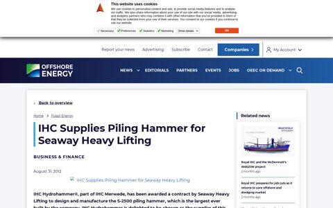IHC Supplies Piling Hammer for Seaway Heavy Lifting ...