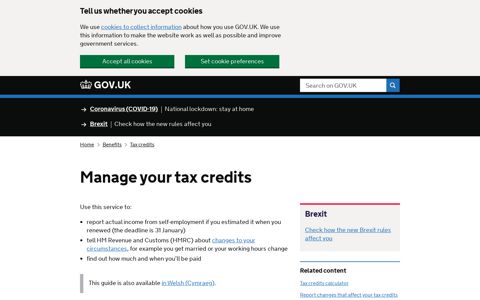 Manage your tax credits - GOV.UK